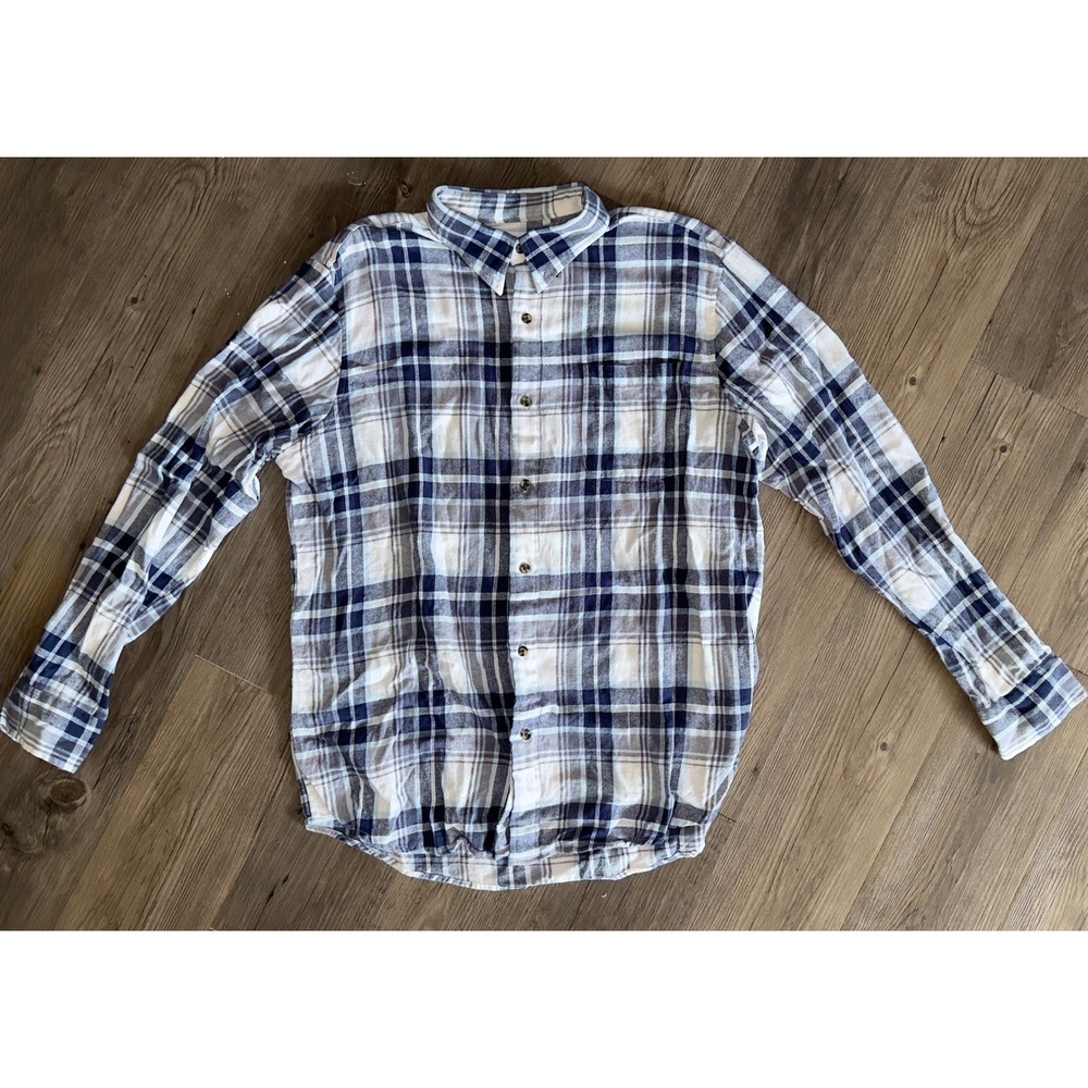 Saddlebred Mens Classic Fit Plaid Button Down Shirt Blue White Grey Large L
